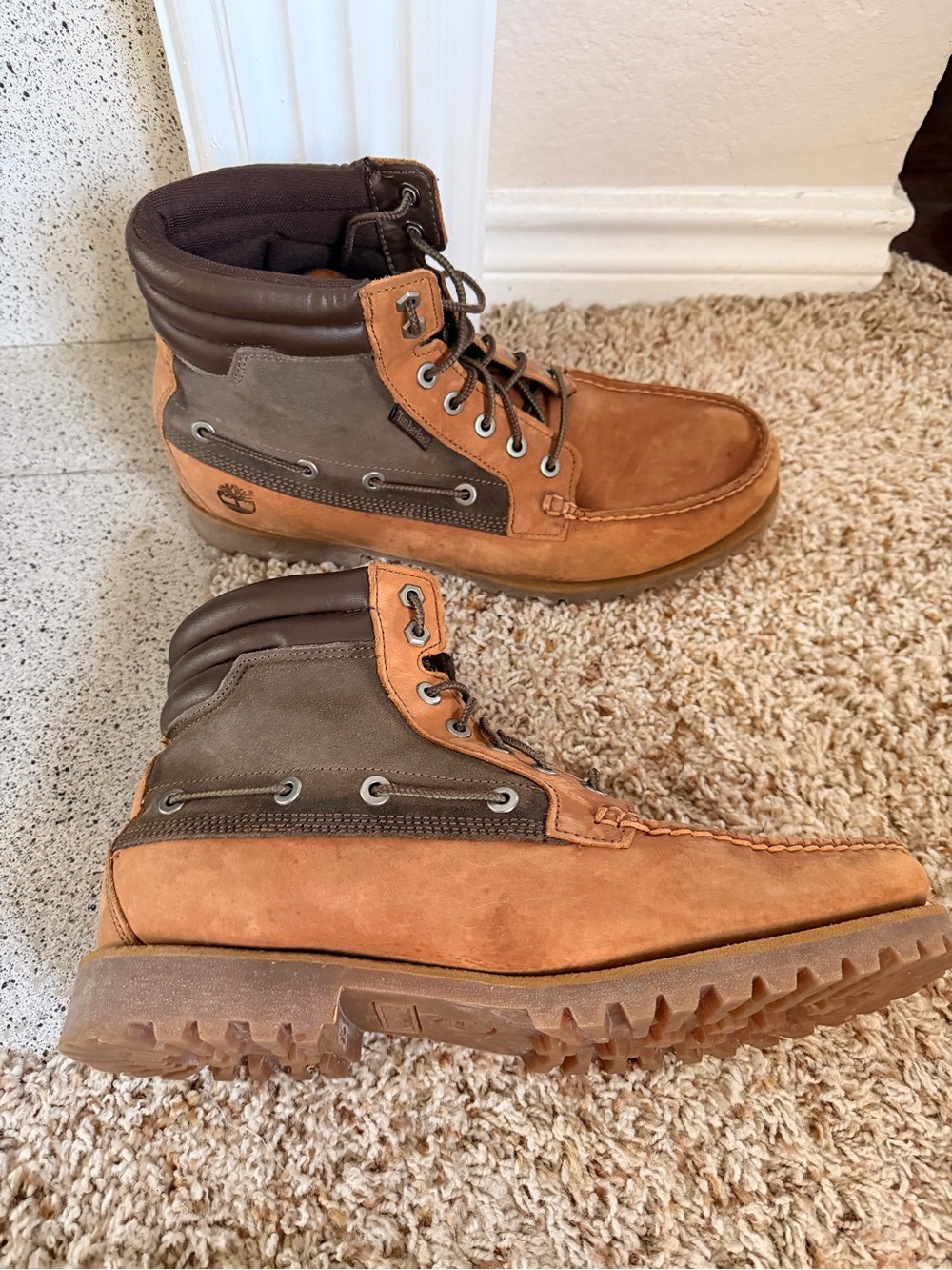 Timberland Brown and Dark Brown Moc Toe Outdoor Boots